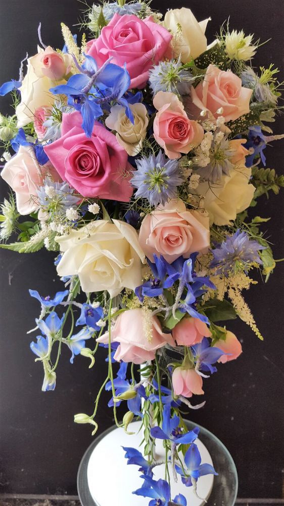 pink and blue shower bouquet 