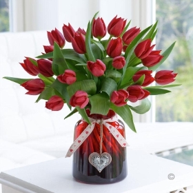 Valentines Red Tulip Vase