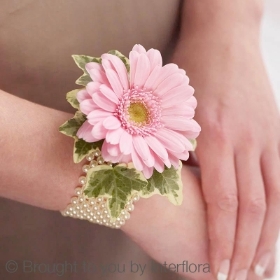 Pale Pink Germini and Pearl Wrist Corsage
