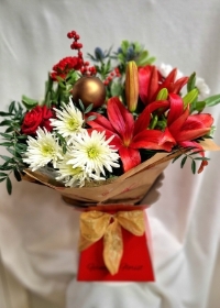 Red Christmas lily hand tied