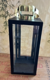 Black Metal Glass Lanterns with Gold Tops